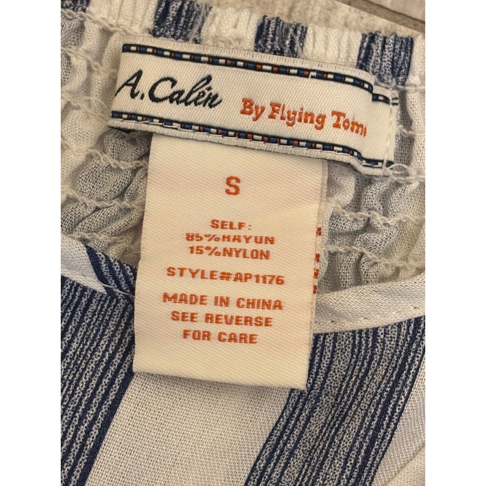 A.Calin Flying Tomato Blue White Striped Wide Leg Tie Front Jumpsuit AP1176 S